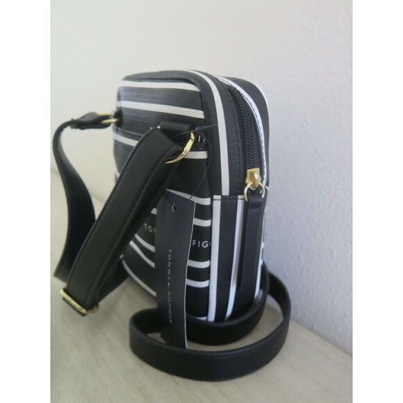 Tommy Hilfiger 69J4451 001 Black/White Striped PU Leather Small Crossbody Bag - Picture 5 of 8